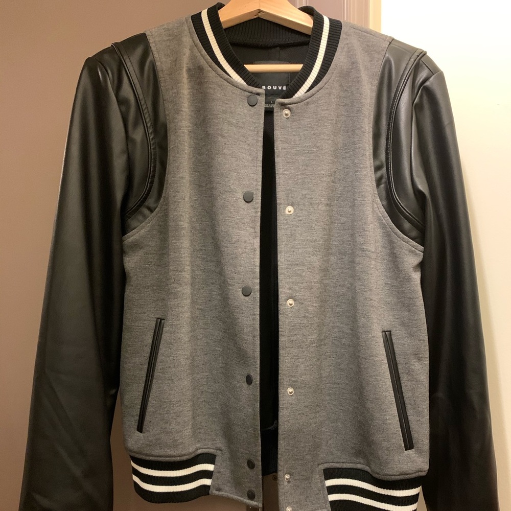 Baseball jacket w/ leather trim